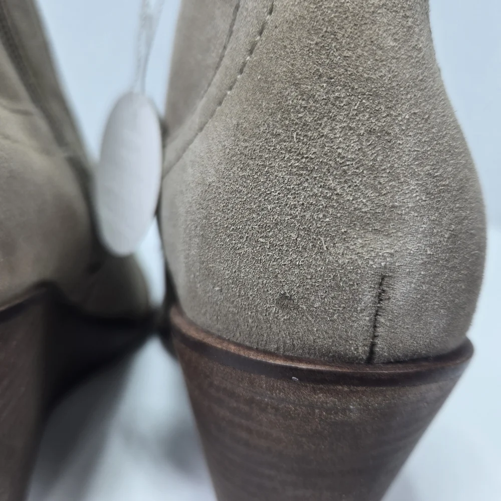 Lucky Brand Wadier Taupe Suede Wedge Ankle Cowboy Boots Booties Women's Size 9